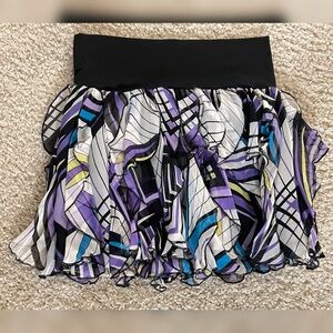 bebe Black and Purple Patterned Mini Skirt